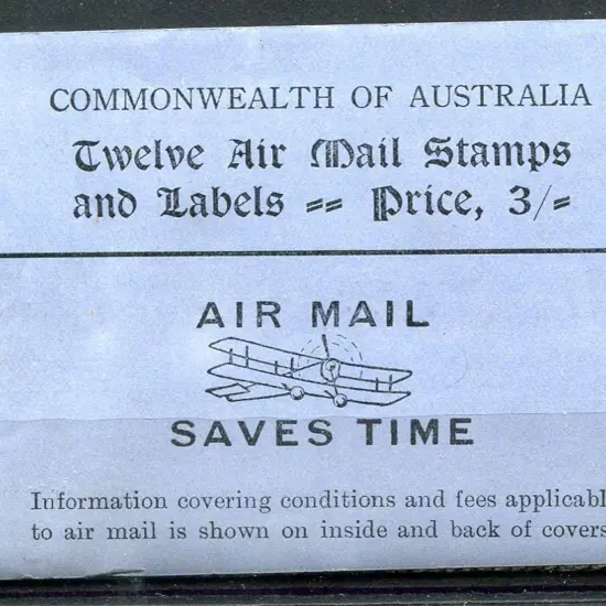 1930 3/- "AIR MAIL SAVES TIME" black on blue cover ...