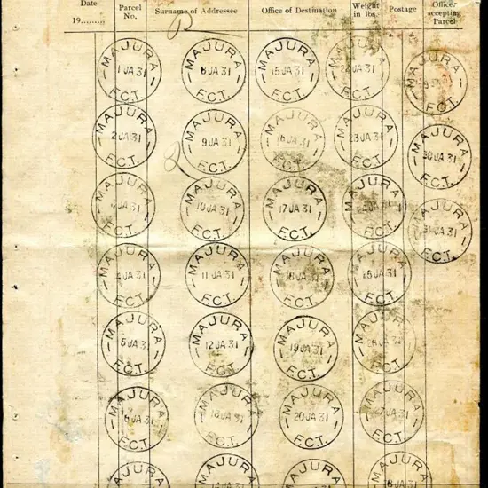 1931 (1st-31st Jan) "Register of Parcels Posted" ...