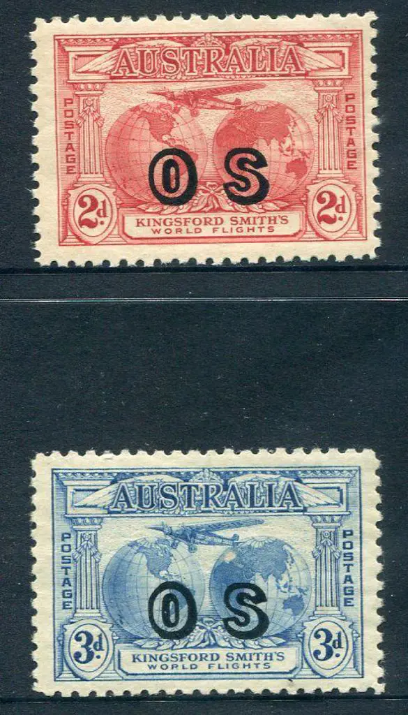 1931 2d & 3d Kingsford Smith ovptd "OS". MVLH ... Image 1++