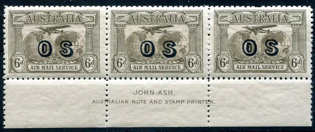 1931 6d Kingsford Smith Airmail ovptd "OS" in John ... Image 1++