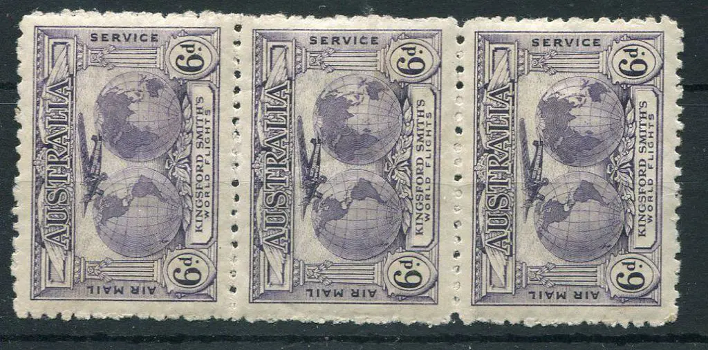 1931 6d Kingsford Smith vert strip of 3 with ... Image 1++