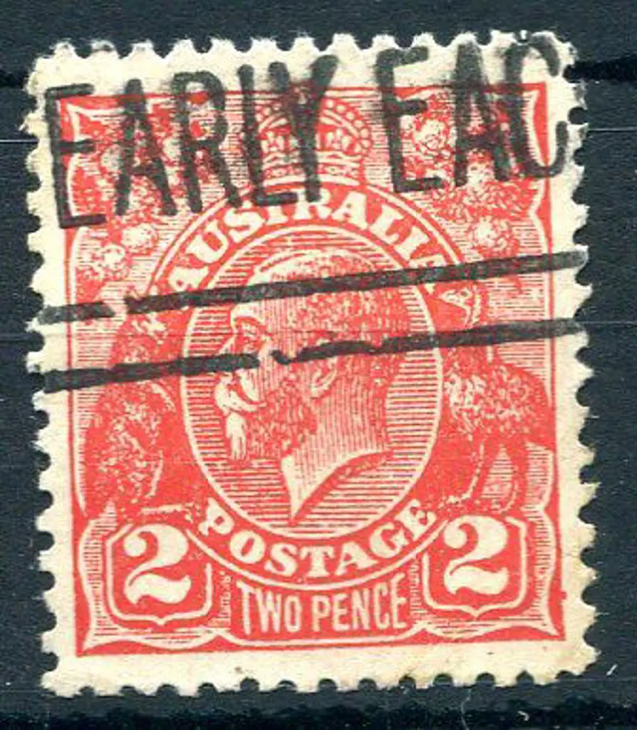 1932 2d golden-scarlet KGV postal forgery, perf ... Image 1++