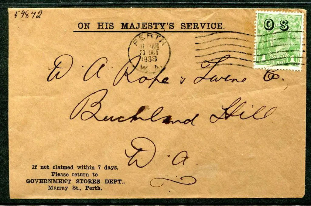 1933 (23rd Oct) OHMS small env from Govt Stores ... Image 1++