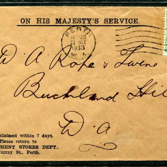 1933 (23rd Oct) OHMS small env from Govt Stores ...