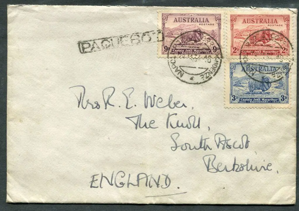 1934 (28th Nov) Macarthur set of 3 on cover to ... Image 1++