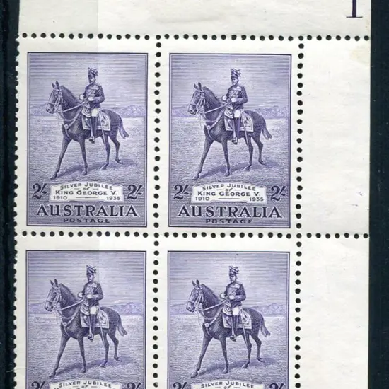 1935 2/- Silver Jubilee marginal block of 4 with ...