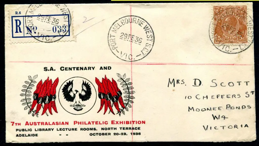 1936 (29th Feb) SA Centenary commem illust env ... Image 1++