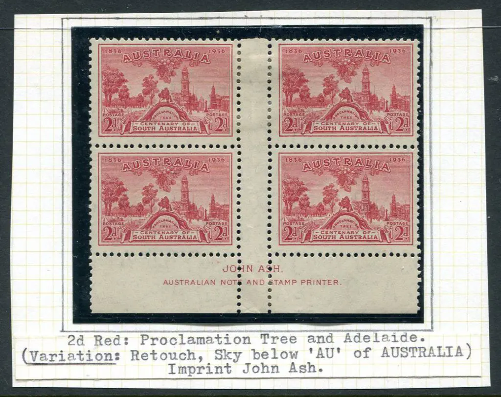 1936 2d SA Cent John Ash imprint block 4 with ... Image 1++