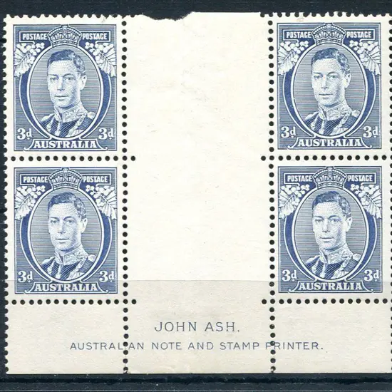 1937 3d blue KGVI Die I "white wattles" in Ash ...