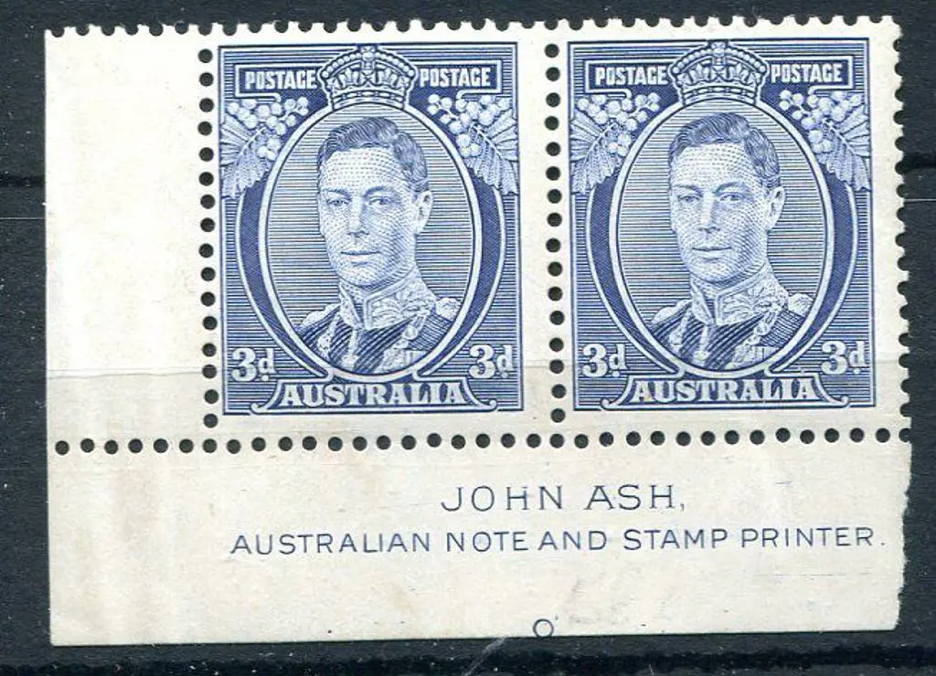 1937 3d blue KGVI Die II John Ash imprint pair. ... Image 1++