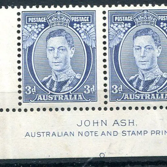 1937 3d blue KGVI Die II John Ash imprint pair. ...