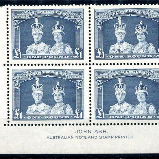 1937/48 £1 Robes in John Ash imprint block of 4 on ...