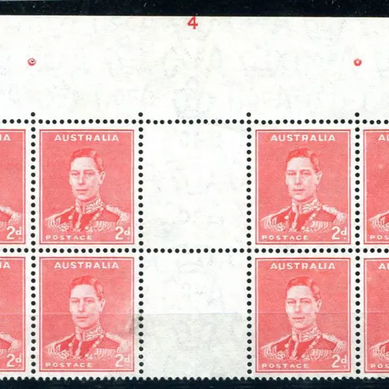 1938 2d scarlet KGV1 Die 2 gutter block of 8 with ...