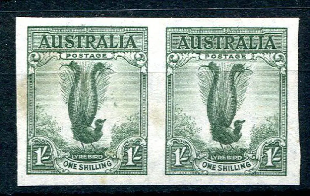 1941 1/- Lyrebird imperforate pair. Mint no gum. ... Image 1++