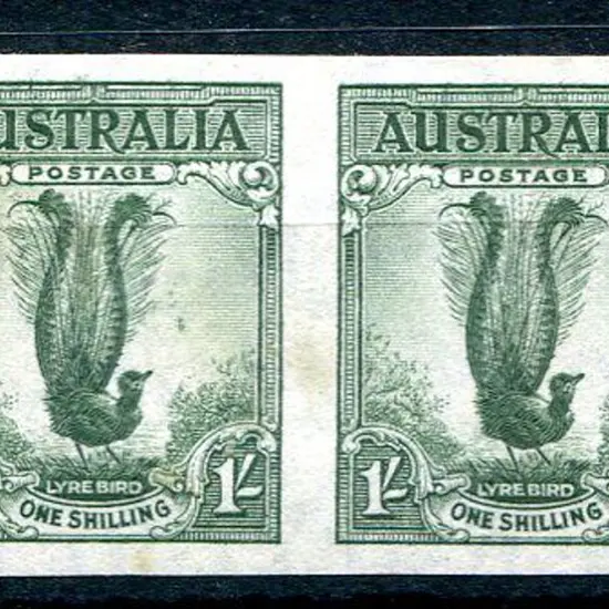 1941 1/- Lyrebird imperforate pair. Mint no gum. ...