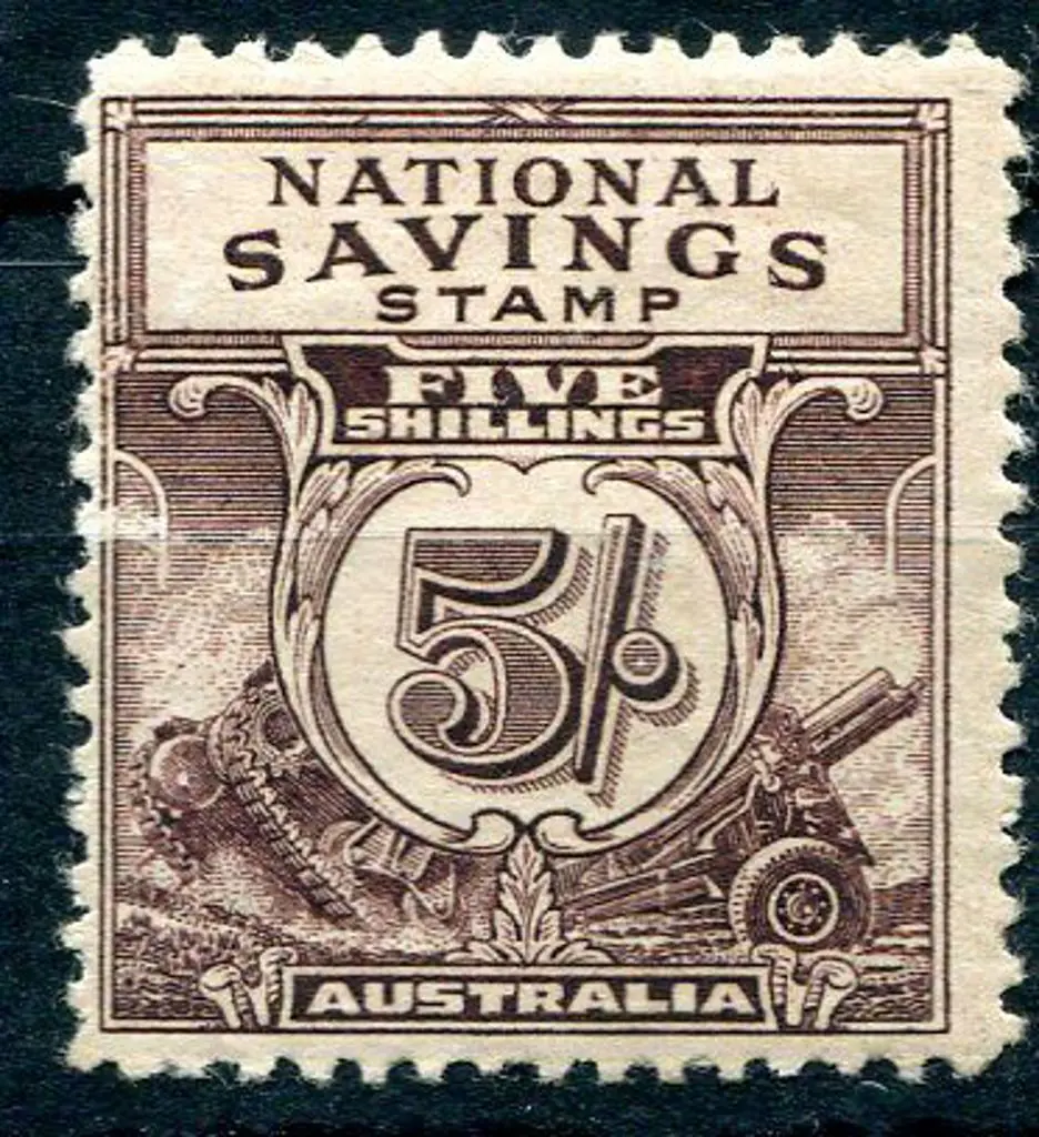 1943 (Aug) 5/- brown National Savings Stamp. Fine ... Image 1++