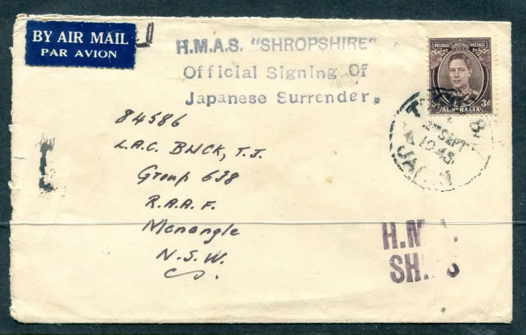 1945 (2nd Sept) airmail cover to NSW with 3d KGVI ... Image 1++