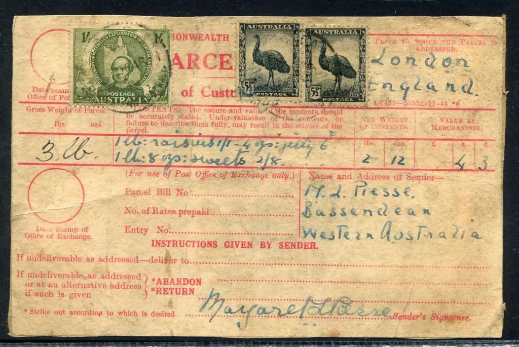 1946 (Apr) Food Parcel label. Bassendean WA to ... Image 1++