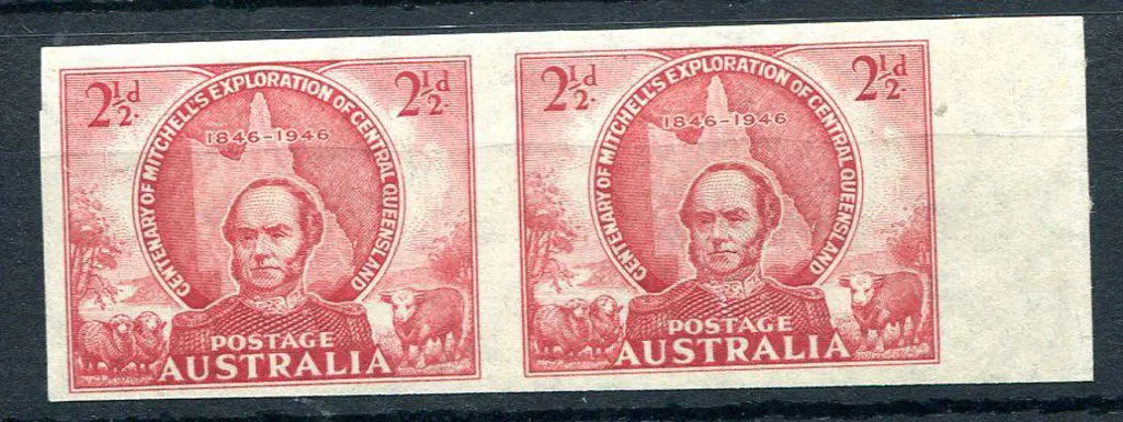 1946 2½d Mitchell imperforate horiz pair with inv ... Image 1++