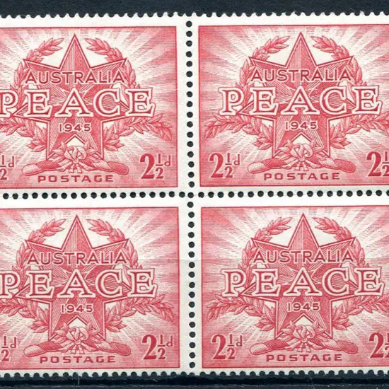 1946 2½d Peace on no watermark paper in block of ...