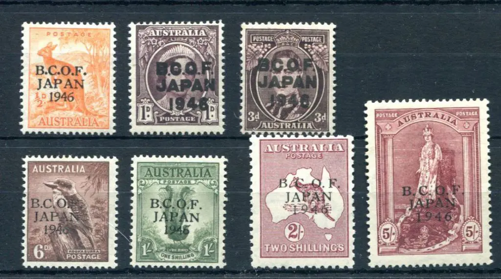 1946 BCOF set of 7 to 5/- Robes on thin paper. All ... Image 1++
