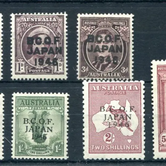 1946 BCOF set of 7 to 5/- Robes on thin paper. All ...
