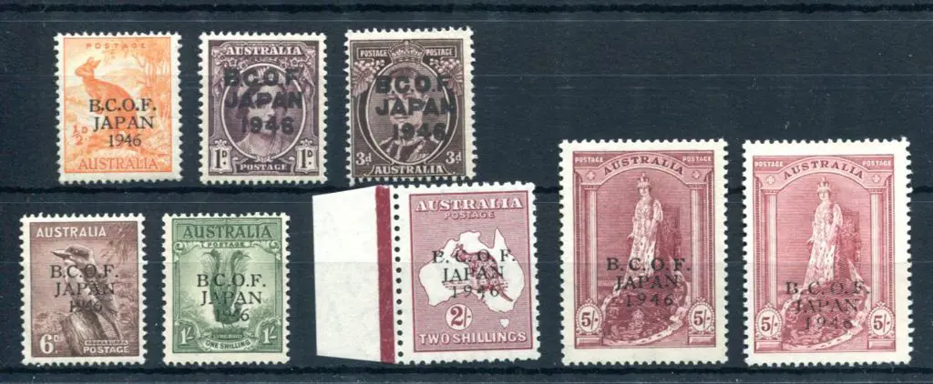 1946 BCOF set of 7 to 5/- Robes on both thick & ... Image 1++