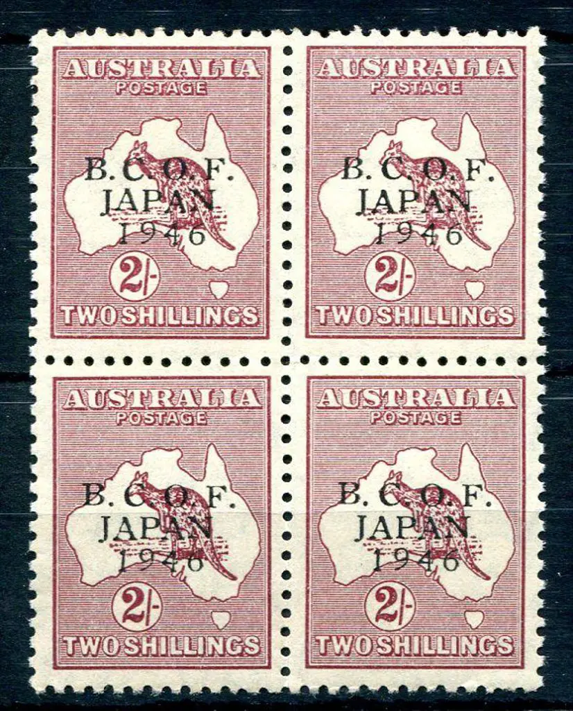 1946 2/- BCOF block of 4. MUH & well centred. ACSC ... Image 1++