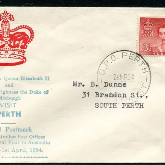 1954 (26th Mar) QEII "Visit Perth Special Postmark ...
