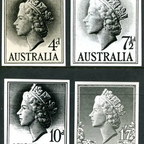 1955/57 4d, 7½d, 10d & 1/7d QEII b&w photos each ...
