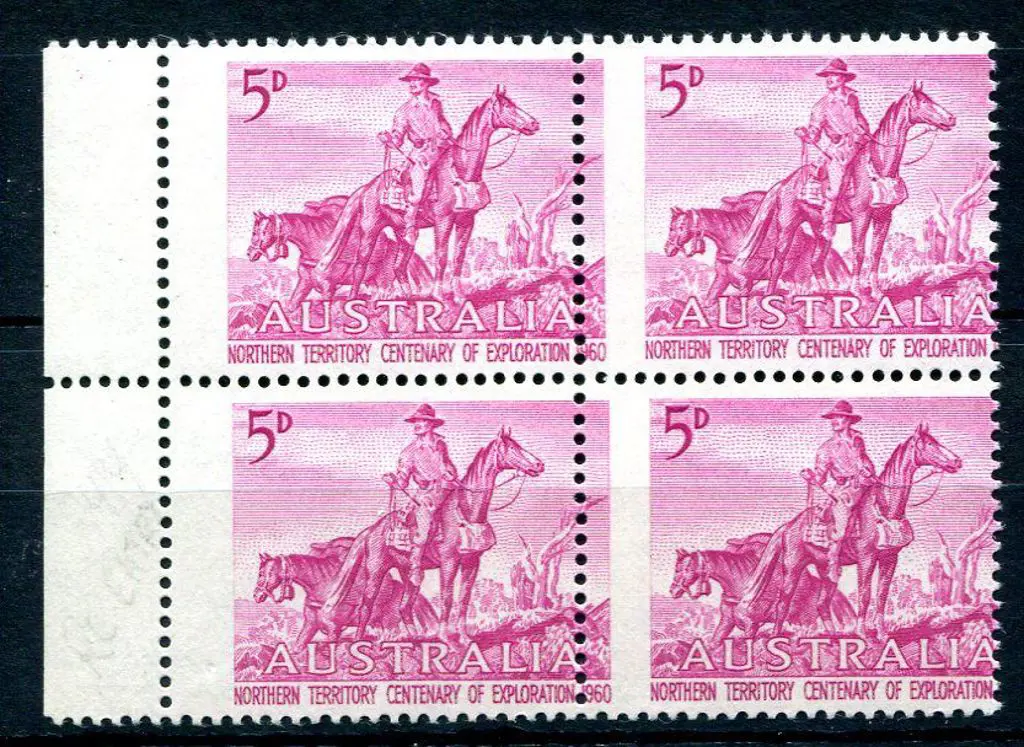 1960 5d Northern Territory Exploration block of 4 ... Image 1++