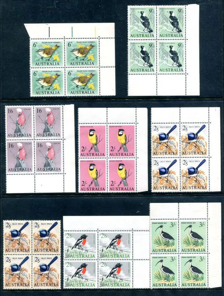 1963/65 Birds set of 8 in MUH corner blocks (2/5d ... Image 1++