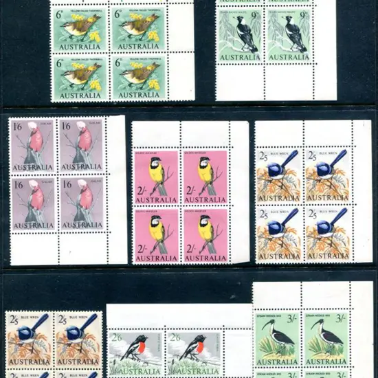 1963/65 Birds set of 8 in MUH corner blocks (2/5d ...