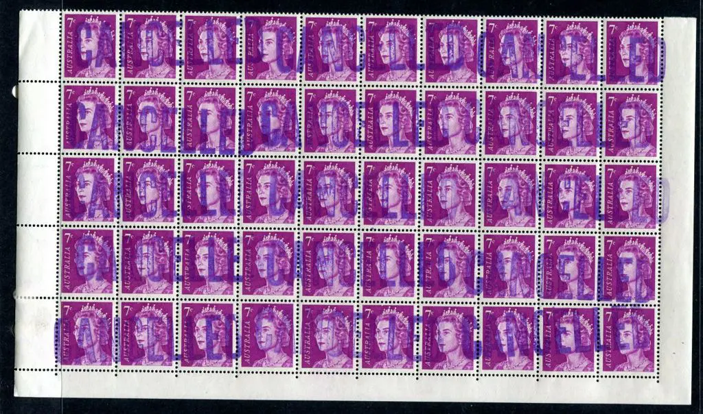 1966 7c QEII block of 50 tied by 15 long 62mm ... Image 1++
