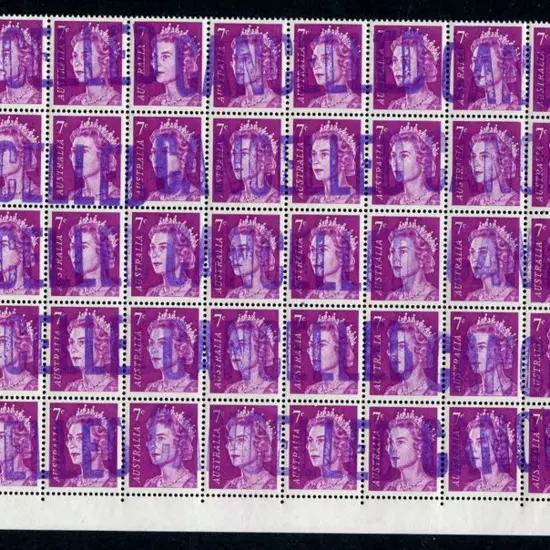 1966 7c QEII block of 50 tied by 15 long 62mm ...