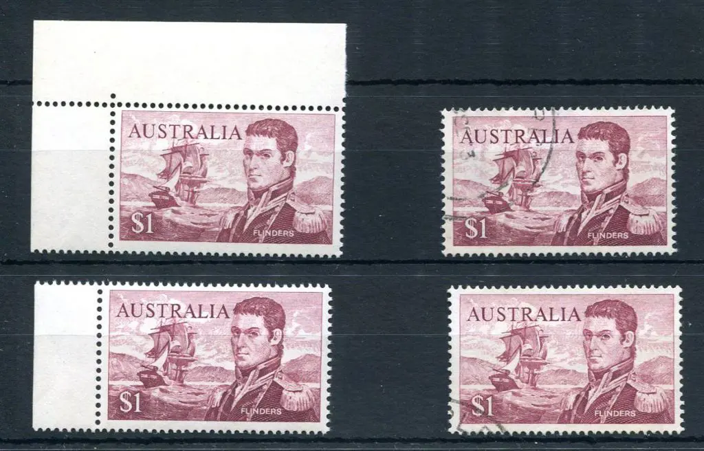 1973 $1 Flinders perf. 15x14. Fine MUH x 2 & fine ... Image 1++