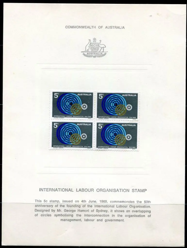 1969 5c I.L.O. block of 4 on APO Official ... Image 1++