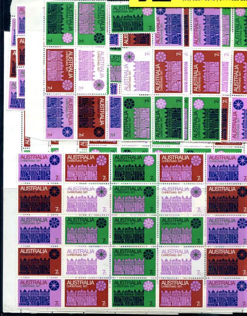 1971 Christmas panes of 25 x 9 & blocks of 7 x 7 ... Image 1++