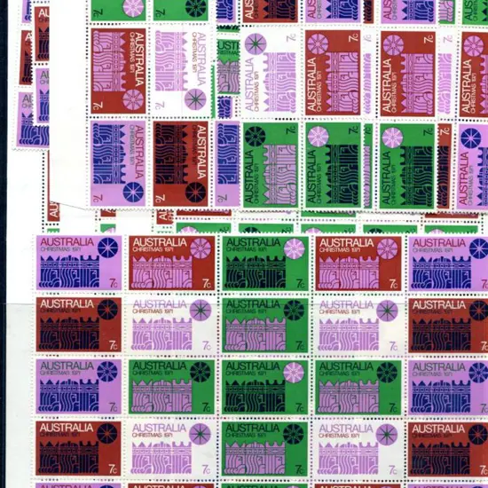 1971 Christmas panes of 25 x 9 & blocks of 7 x 7 ...