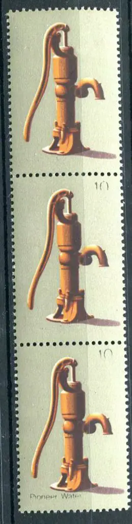 1972 10c Pioneer Life in vertical strip of 3 with ... Image 1++