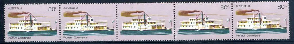 1972 80c Pioneer Life - Commerce strip of 5 with ... Image 1++