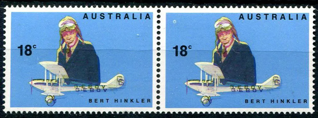1978 18c Hinkler horiz pair with yellow misplaced ... Image 1++