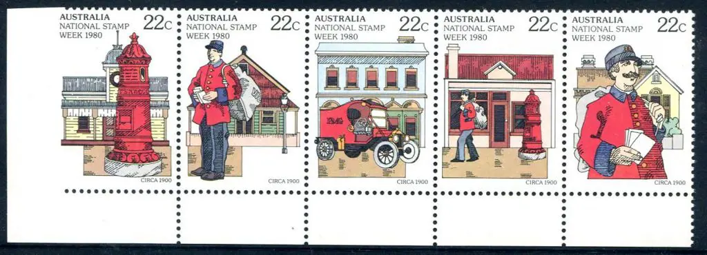 1980 22c Stamp Week bottom left corner se-tenant ... Image 1++