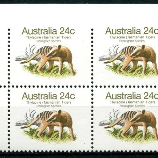 1982 24c Thylacine in top left corner block of 4 ...