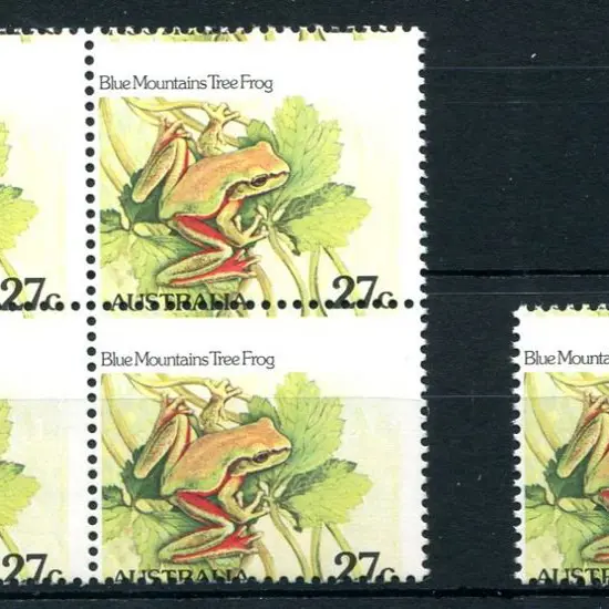 1982 27c Tree Frog block of 4 & single stamp with ...