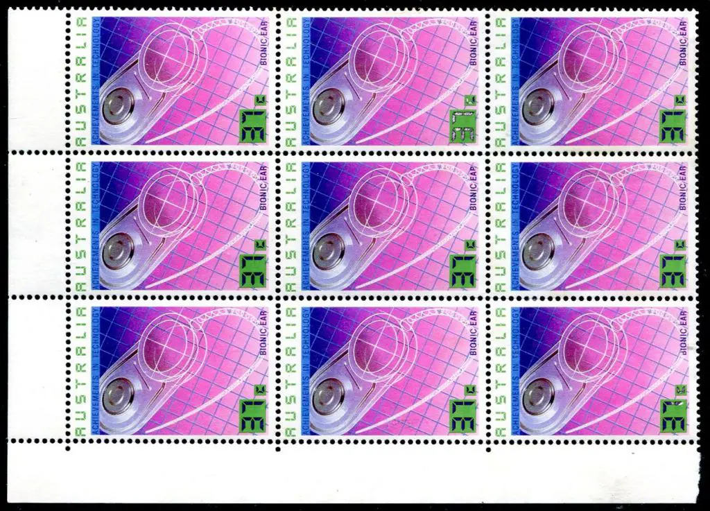 1987 37c Bionic Ear in top left corner block of 9 ... Image 1++