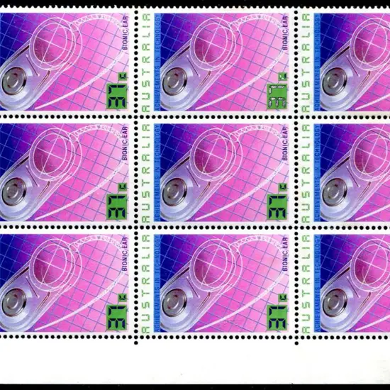 1987 37c Bionic Ear in top left corner block of 9 ...