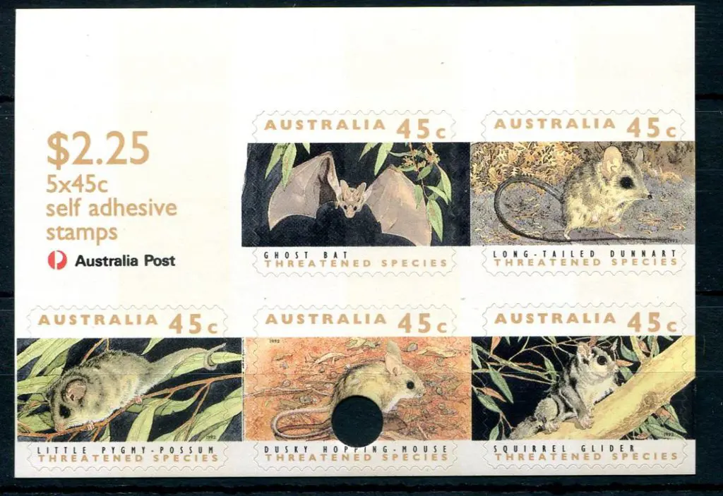1992 $2.25 Threatened Species sheetlet of 5 with ... Image 1++