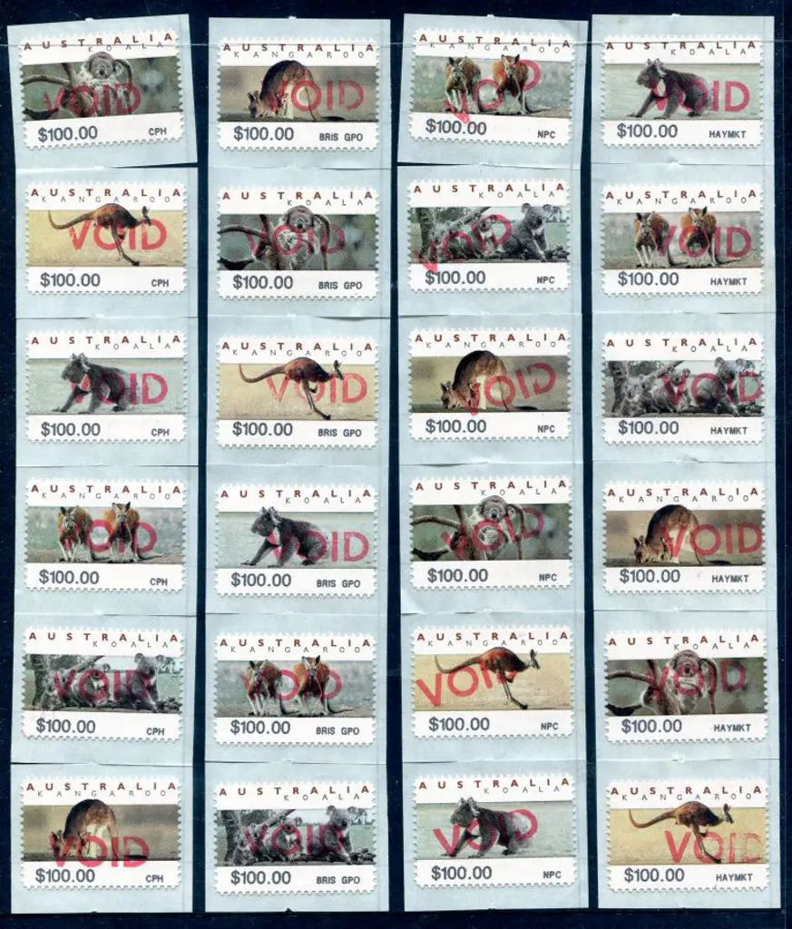 1994 Kangaroos & Koalas CPS strips of 6 x $100 ... Image 1++