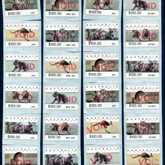 1994 Kangaroos & Koalas CPS strips of 6 x $100 ...